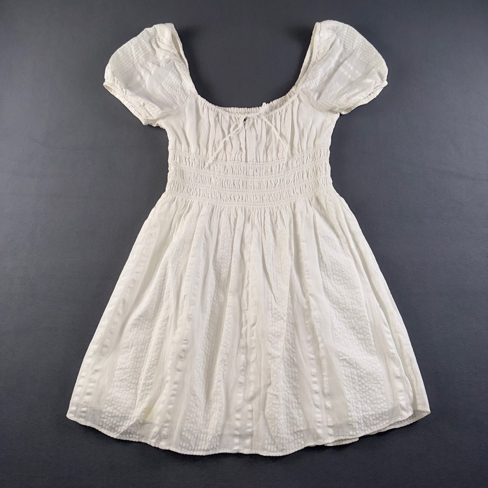 Sunday Best Kay Dress Aritzia White Smocked Puff Sleeve Organic Cotton Mini S